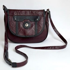 Mouflon Burgundy‎ & Black Leather Made in Canada Crossbody Messenger Style Bag